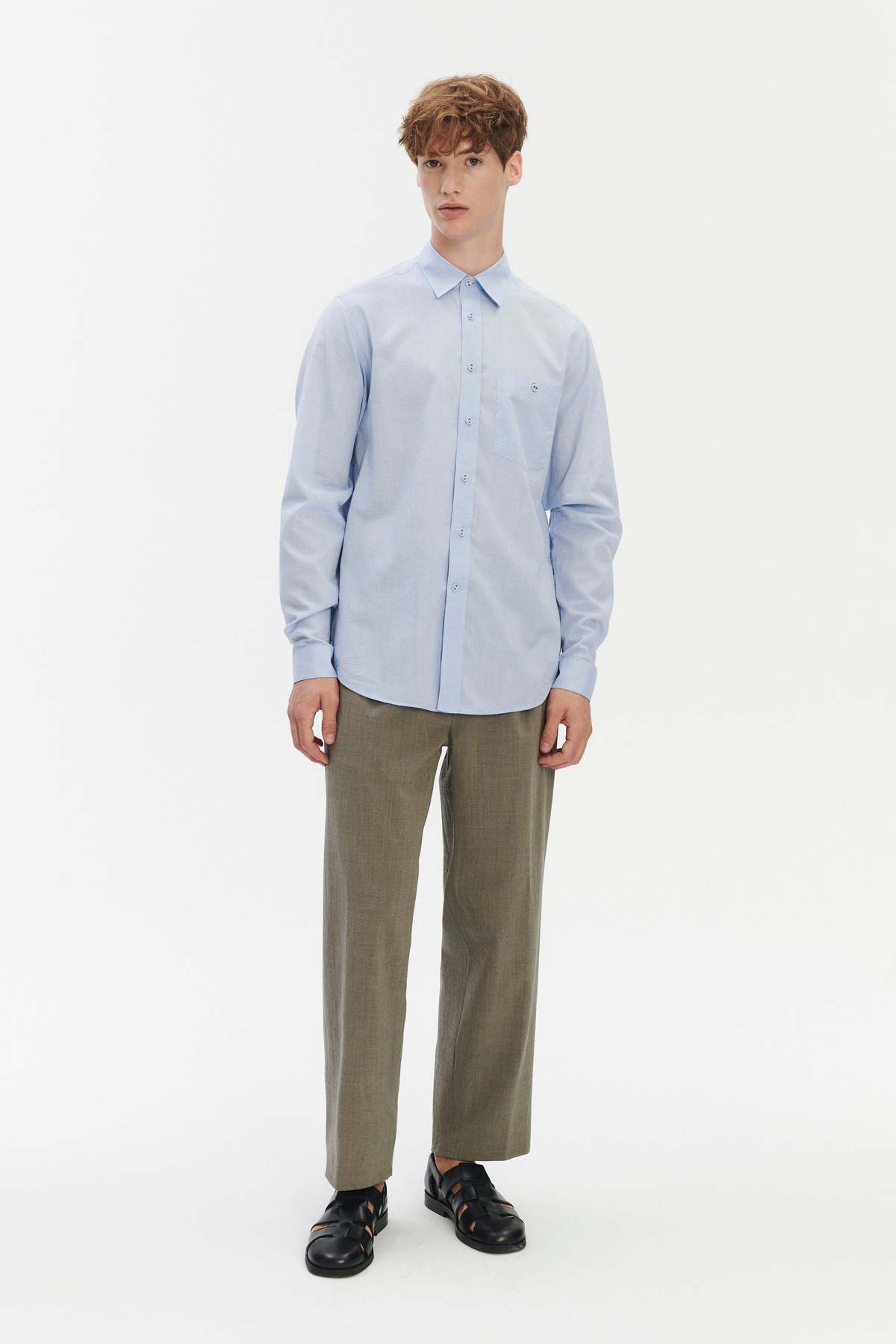 Delikatessen Relaxed Fit Shirt with Fabric Covered Buttons in Soft Italian Cotton Shirt - Image 1 of 7