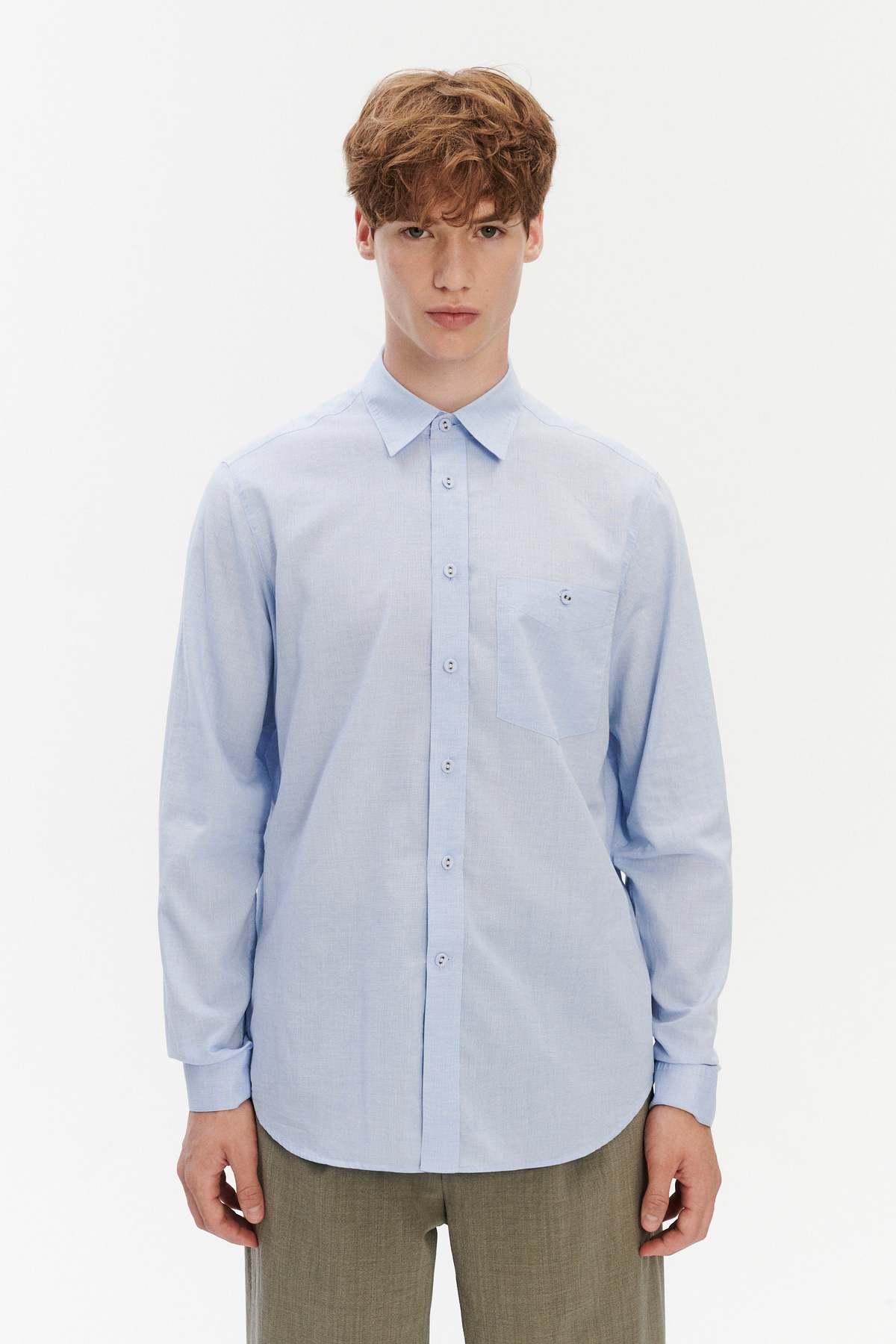 Delikatessen Relaxed Fit Shirt with Fabric Covered Buttons in Soft Italian Cotton Shirt - Image 3 of 7