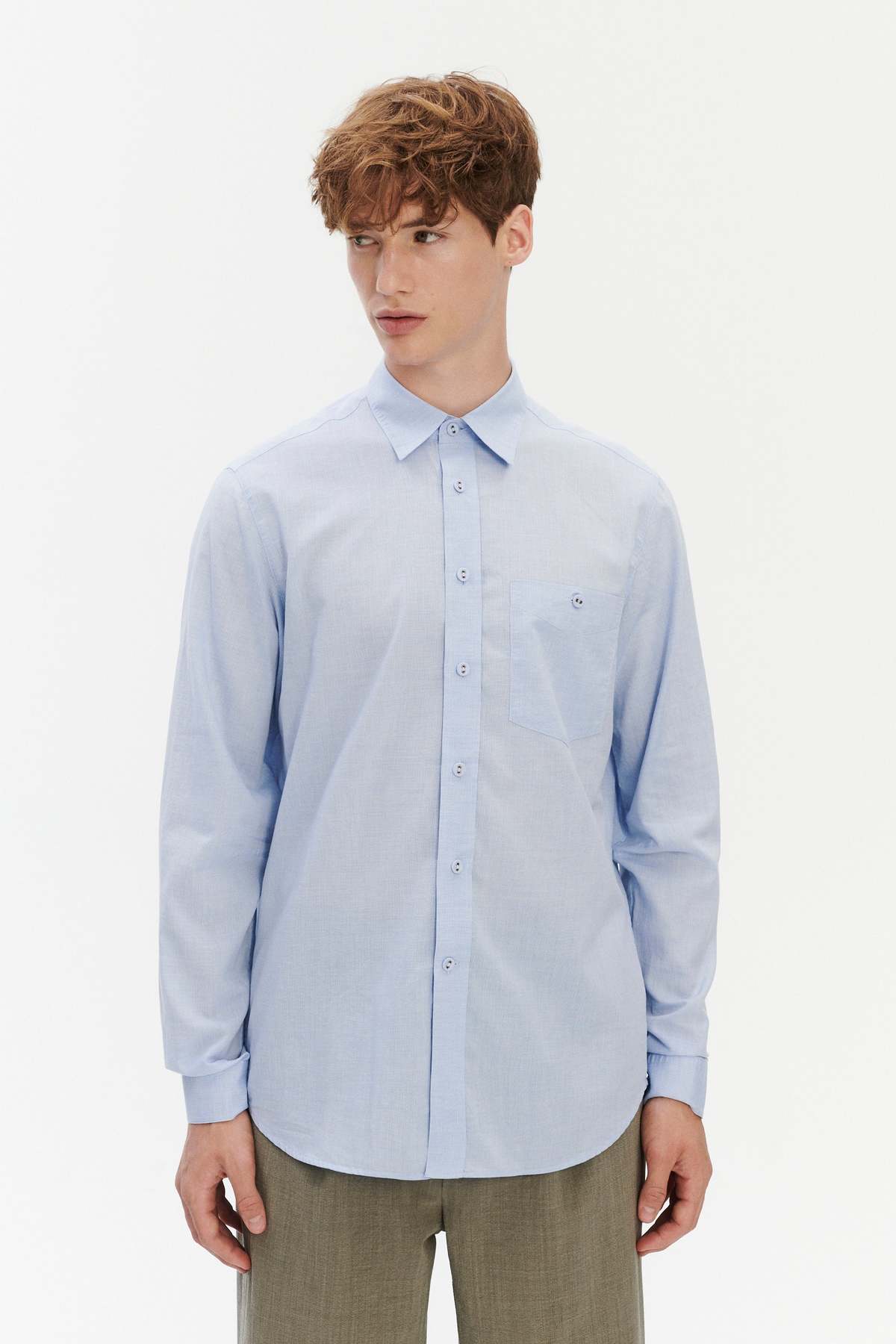 Delikatessen Relaxed Fit Shirt with Fabric Covered Buttons in Soft Italian Cotton Shirt - Image 4 of 7