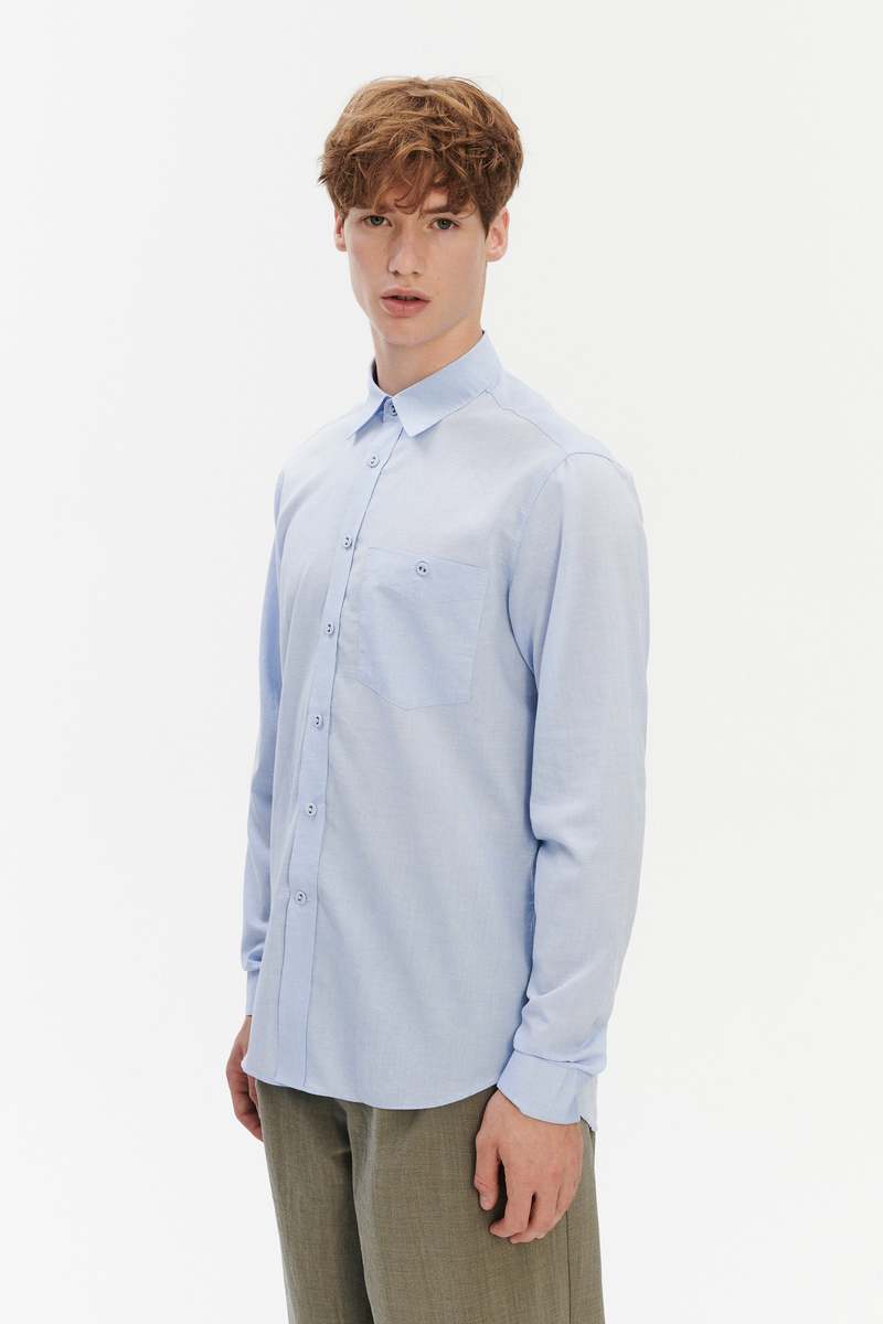 Delikatessen Relaxed Fit Shirt with Fabric Covered Buttons in Soft Italian Cotton Shirt