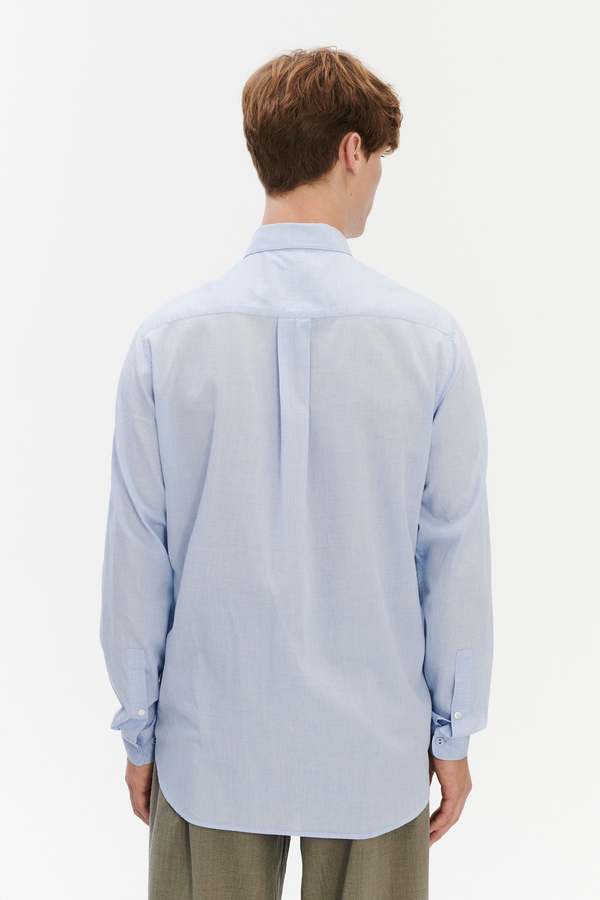 Delikatessen Relaxed Fit Shirt with Fabric Covered Buttons in Soft Italian Cotton Shirt