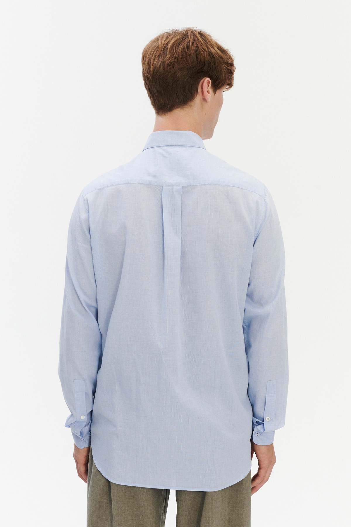 Delikatessen Relaxed Fit Shirt with Fabric Covered Buttons in Soft Italian Cotton Shirt - Image 7 of 7