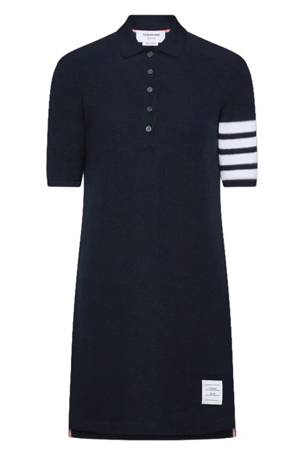 Thom Browne Textured Pique 4-Bar Polo Dress - Navy