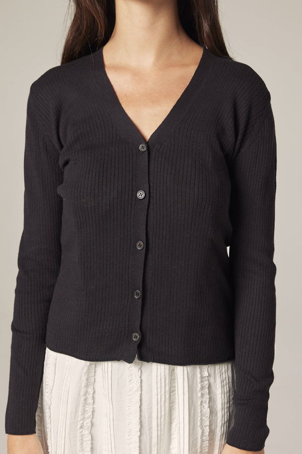 amente V Neck Rib Cardigan