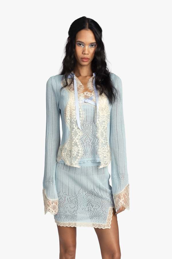 Anna Sui Lingerie Lace Knit Cardigan - Sky Blue Anna Sui Lingerie Lace Knit Cardigan - Sky Blue