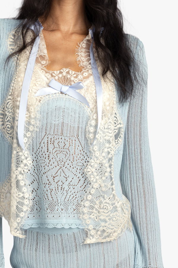 Anna Sui Lingerie Lace Knit Cardigan - Sky Blue