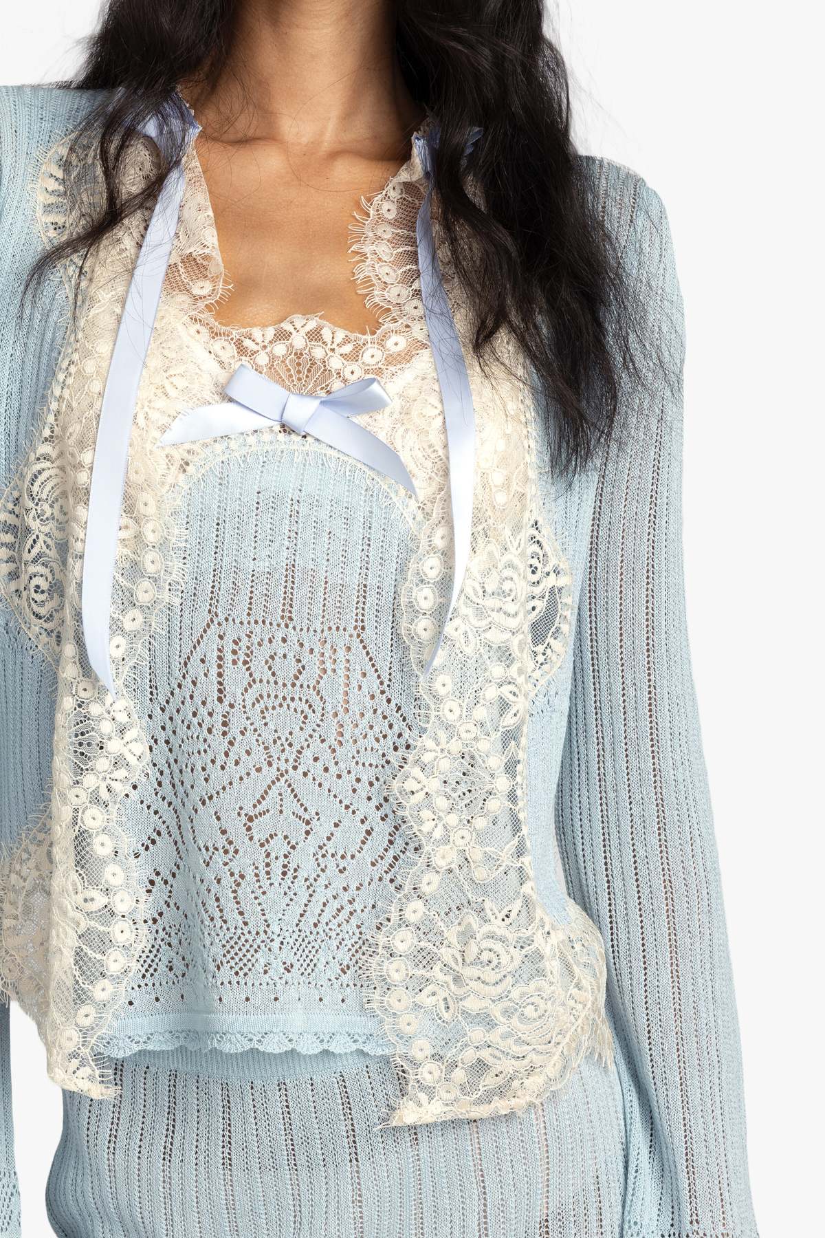 Anna Sui Lingerie Lace Knit Cardigan - Sky Blue - Image 2 of 9