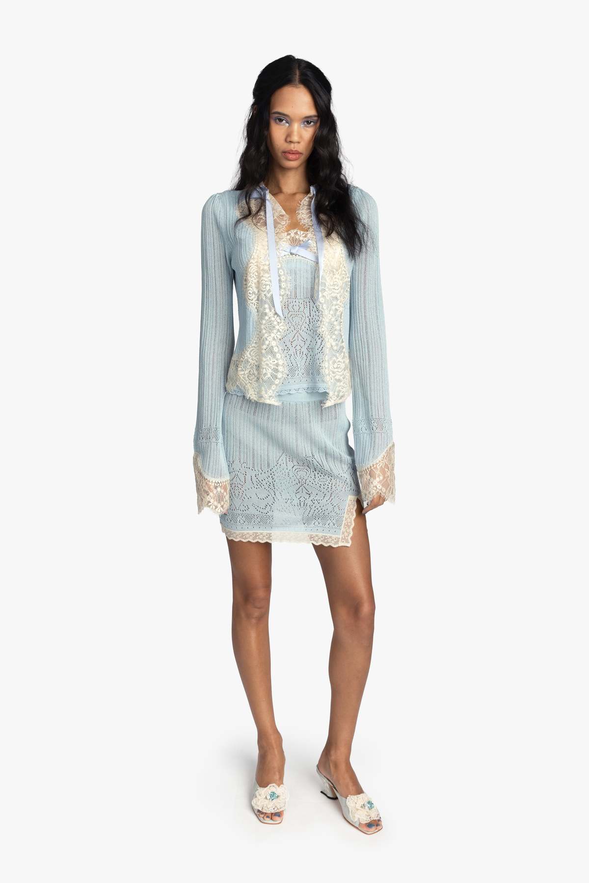Anna Sui Lingerie Lace Knit Cardigan - Sky Blue - Image 3 of 9