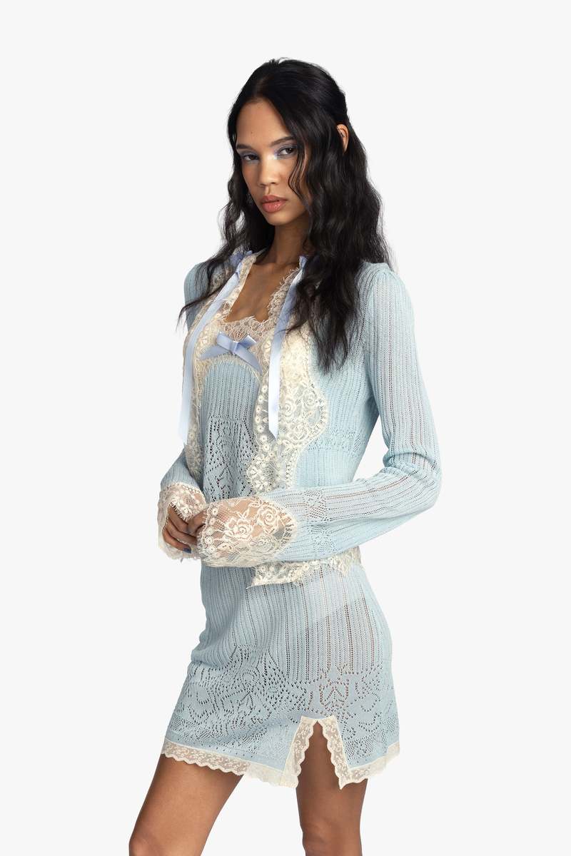 Anna Sui Lingerie Lace Knit Cardigan - Sky Blue