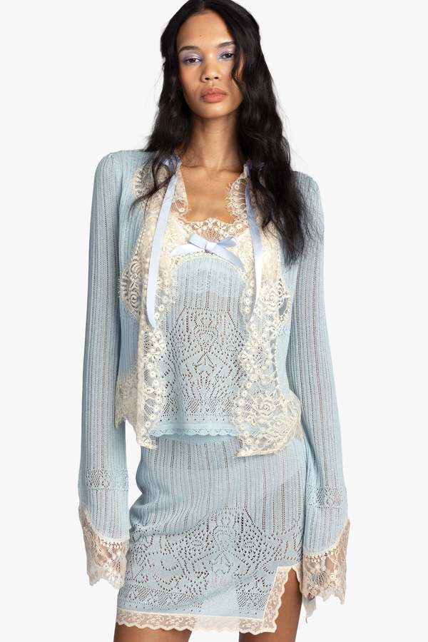 Anna Sui Lingerie Lace Knit Cardigan - Sky Blue