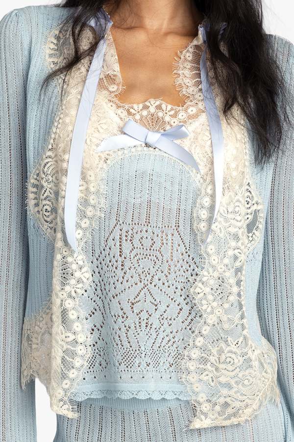 Anna Sui Lingerie Lace Knit Cardigan - Sky Blue