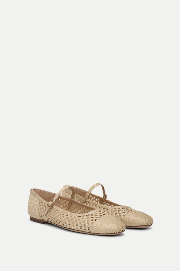 Veronica Beard Ellie Raffia Mary-Jane Flat - Natural Raffia