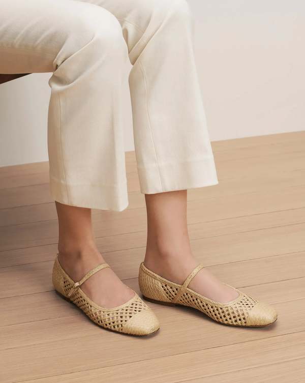 Veronica Beard Ellie Raffia Mary-Jane Flat - Natural Raffia