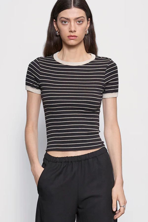 Enza Costa Cotton Stripe Classic S/S Tee