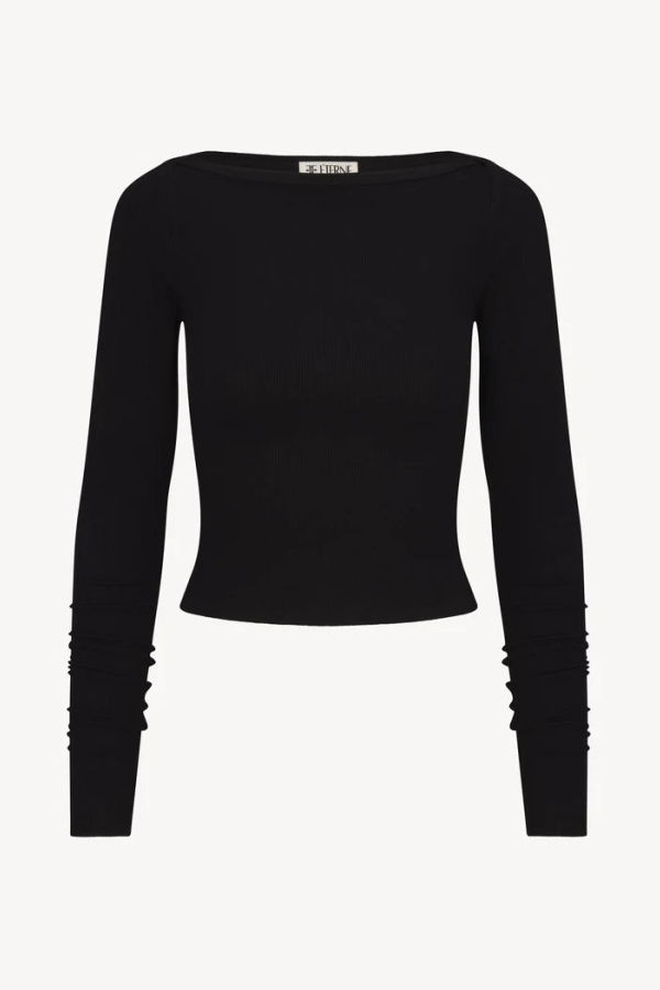 ÉTERNE Long Sleeve Boatneck Top - Black
