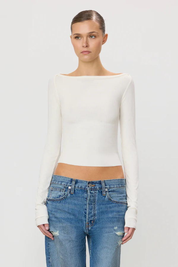 ÉTERNE Long Sleeve Boatneck Top - Cream