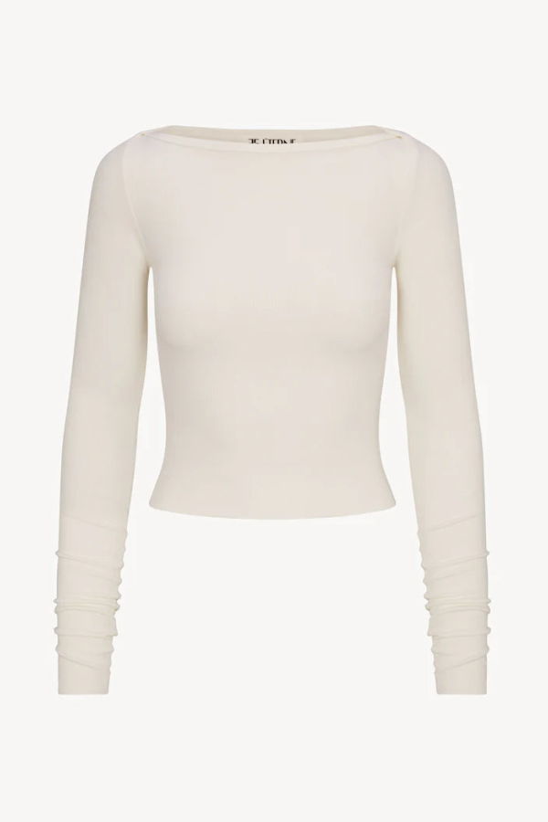 ÉTERNE Long Sleeve Boatneck Top - Cream