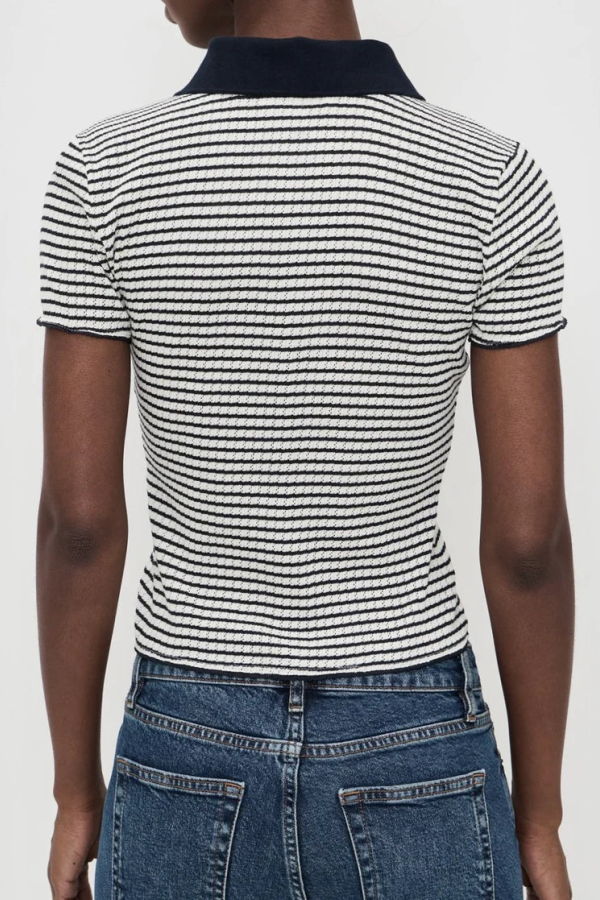 Frame The Pointelle Polo Sweater - Navy Multi