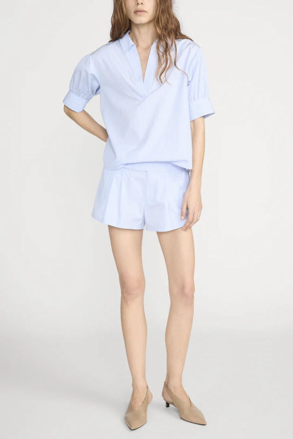 Frame The V-Neck Popover Top - Venice Blue