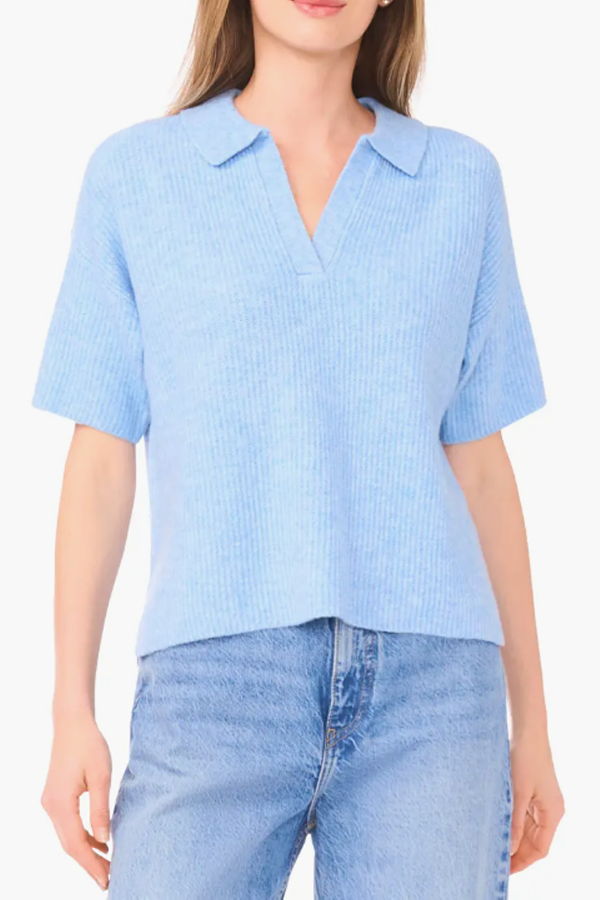 The Collective Park City Oversized Polo Knit Half Sleeve Top - Blue Bird
