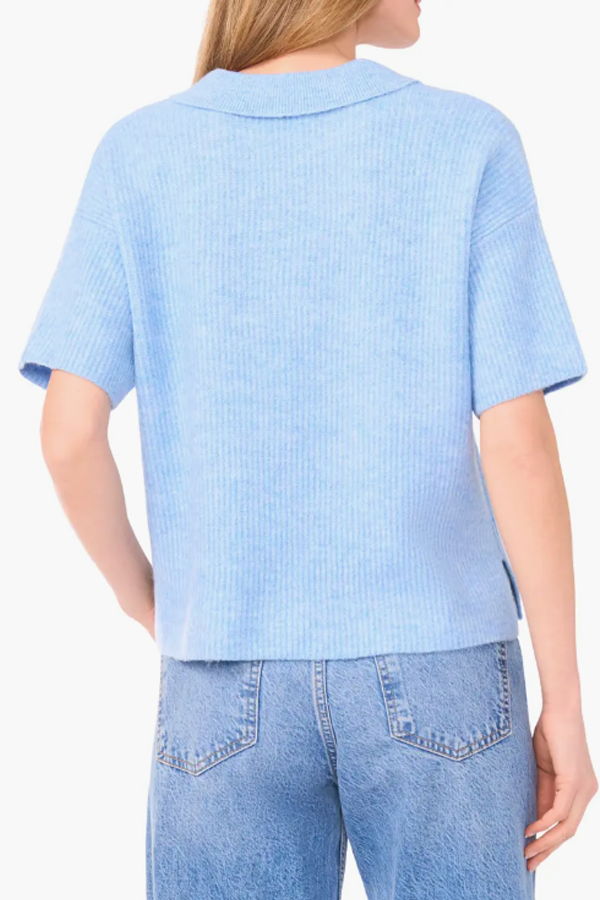 The Collective Park City Oversized Polo Knit Half Sleeve Top - Blue Bird