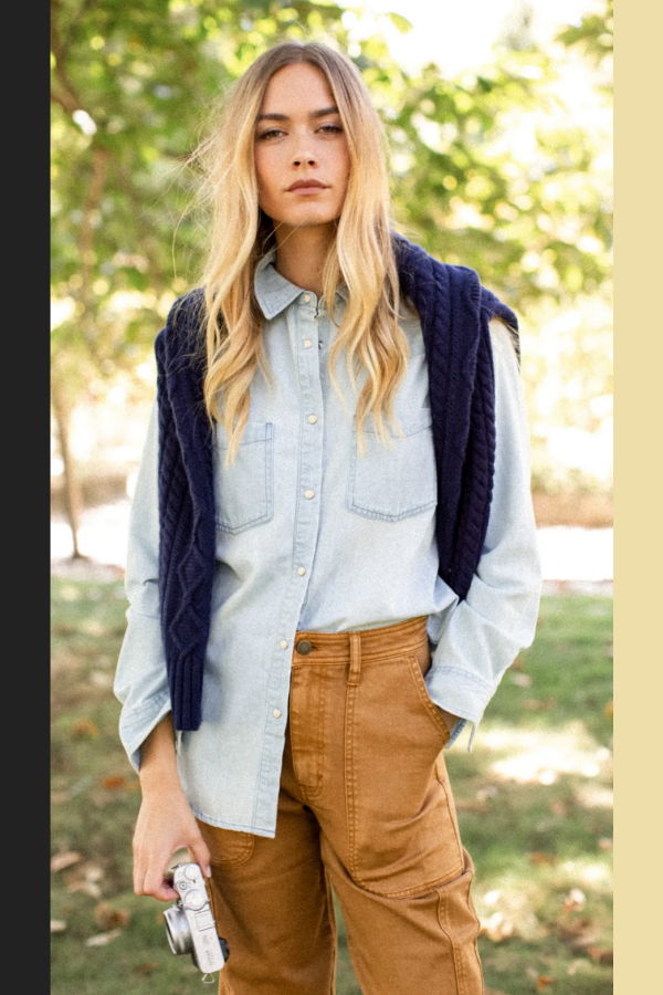 Marea Denim Western Shirt - Pale Wash