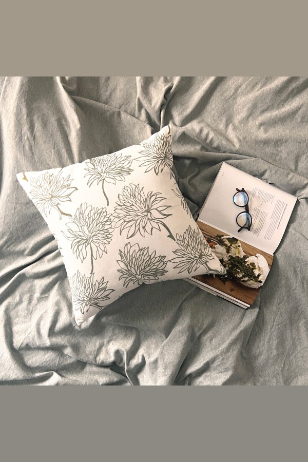 Banyan & Birch Dahlia Pure Linen Throw Pillow Cover - Sage Green