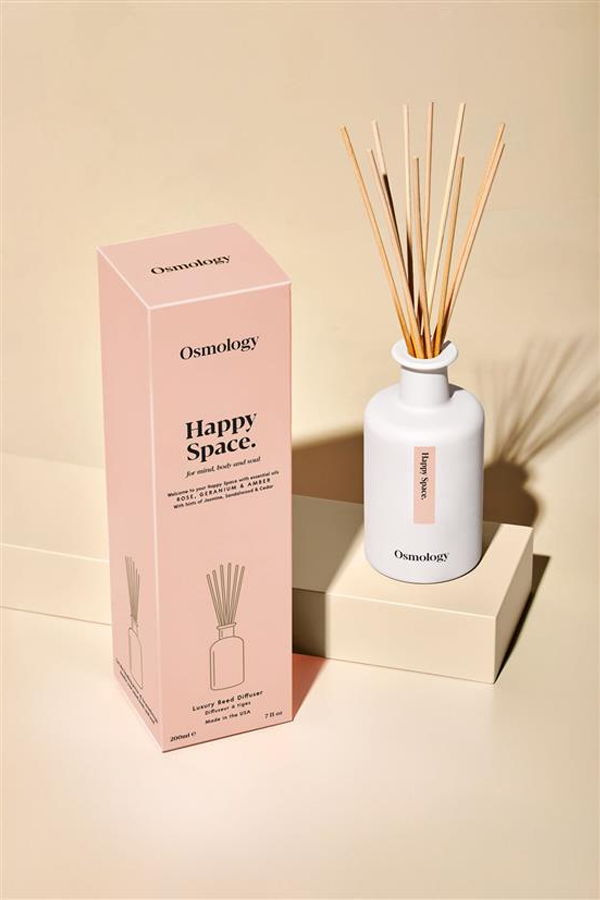 Osmology Happy Space Reed Diffuser - Rose Geranium and Amber