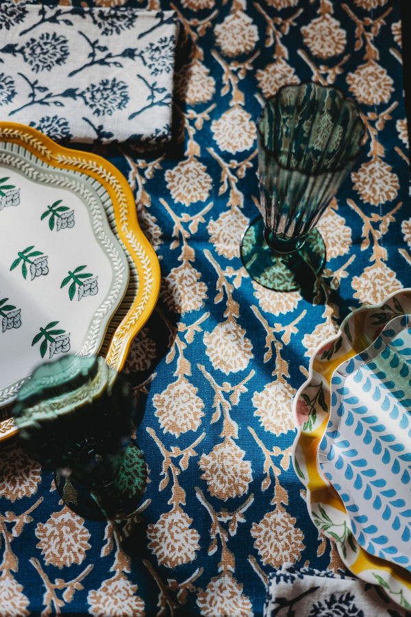 Banyan & Birch Nikhar Linen Hand-Printed Table Runner