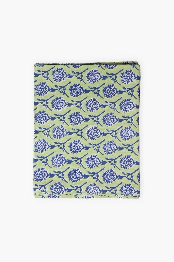 Banyan & Birch Nikhar Pure Linen Hand-Printed Table Runner - Lily Green