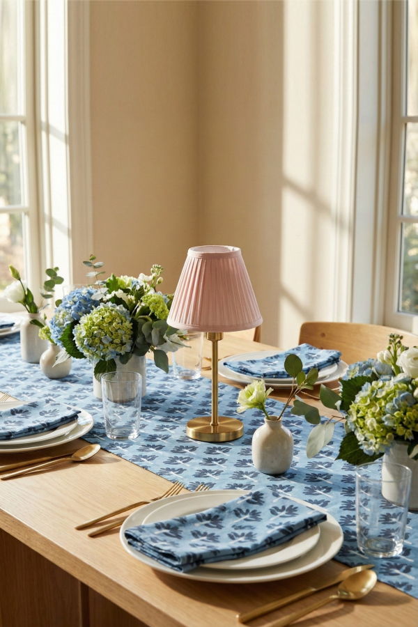 Banyan & Birch Zeenat Linen Table Runner - Steel Blue