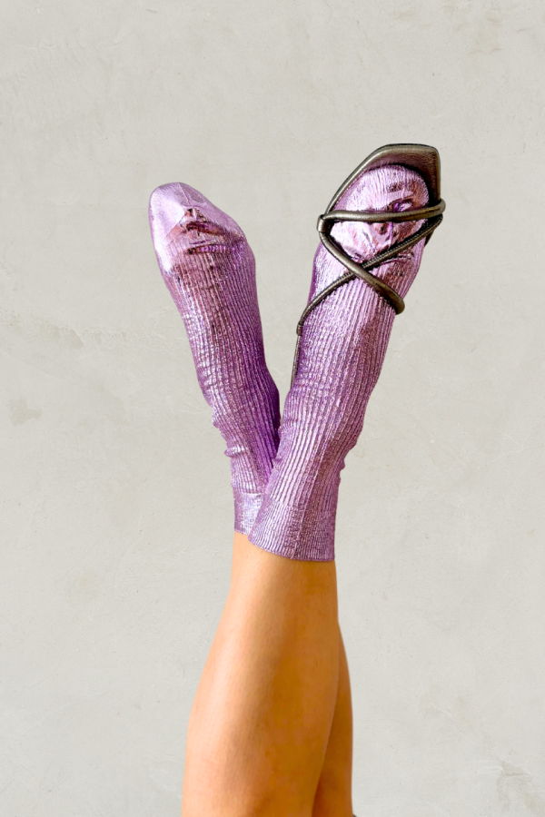 Maria La Rosa Lilac Silk Socks - Lilac Foil