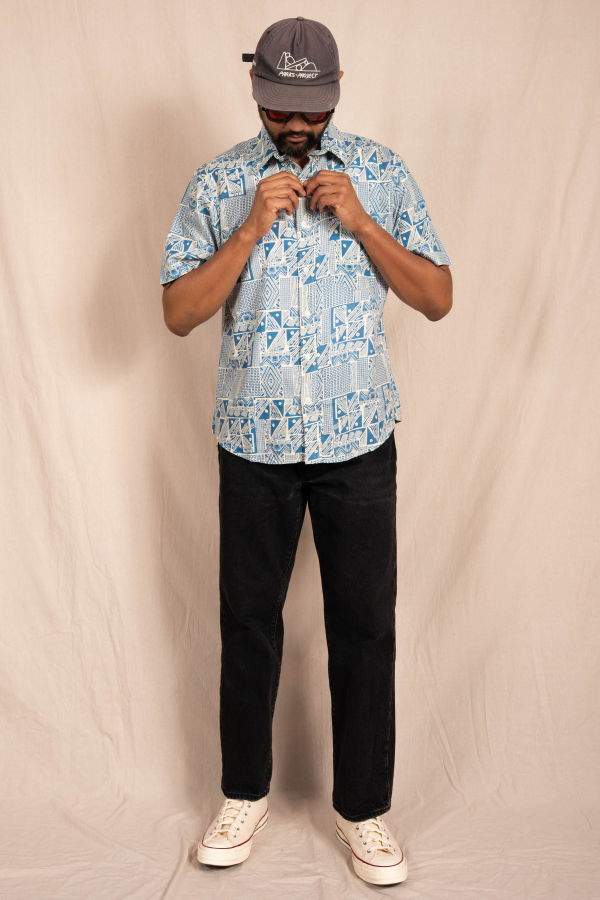 DUSHYANT. The Folk Shirt in Blue Abstract Art Print