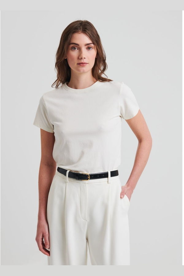 Patrick Assaraf Iconic Fitted Crew Tee - Chalk