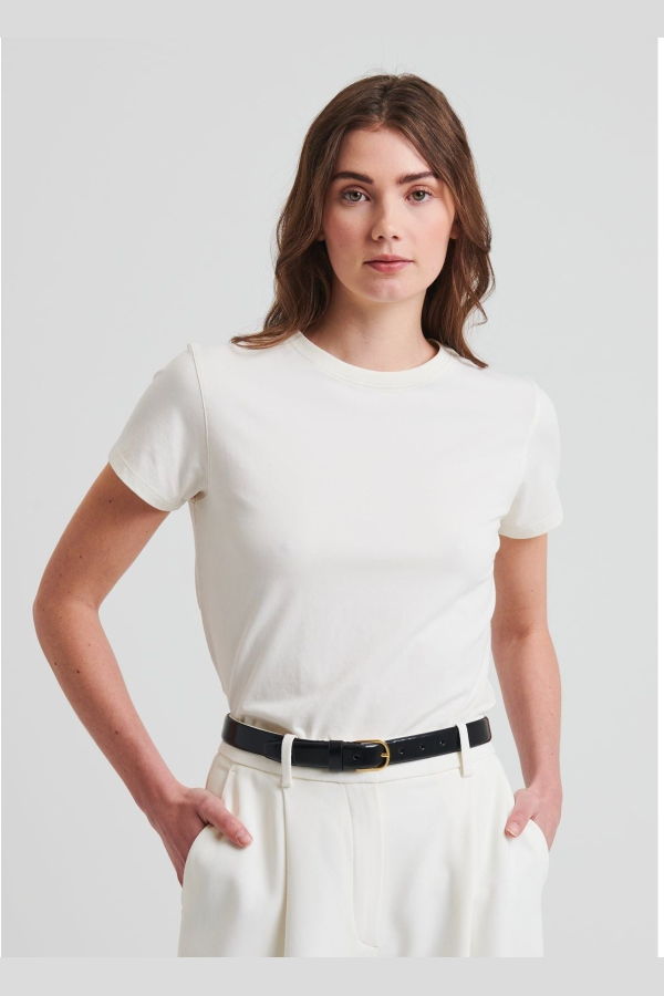 Patrick Assaraf Iconic Fitted Crew Tee - Chalk