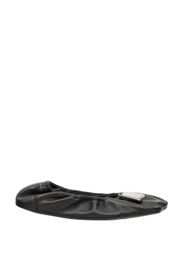 Maison Margiela Soft Leather Ballerina Flats With Gathered Edging - Black