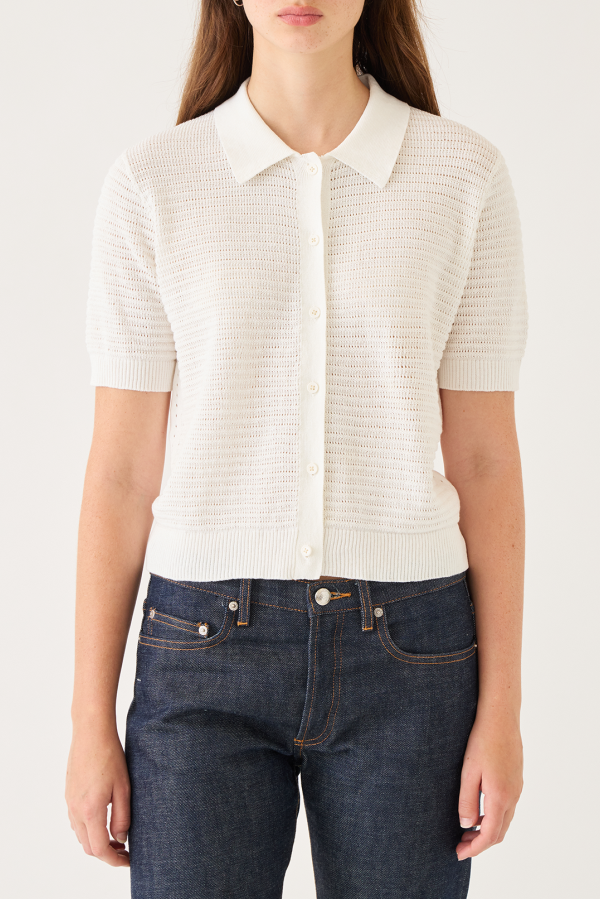 demylee Rachel Pointelle Polo Top - White