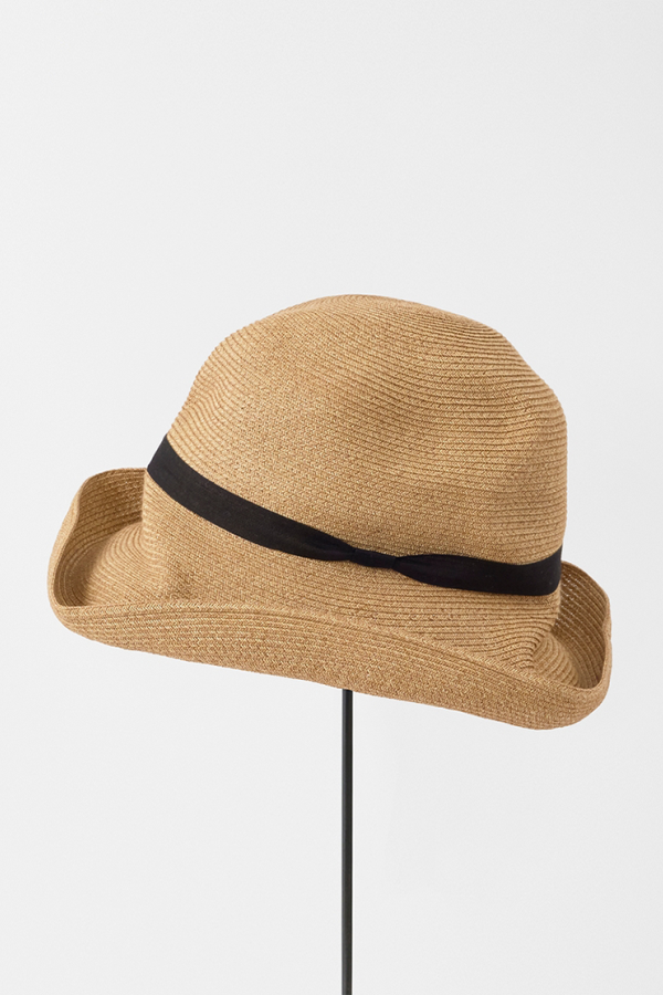 Mature Ha Mixed Brown Pale Black Ribbon Large Brimmed Box Hat