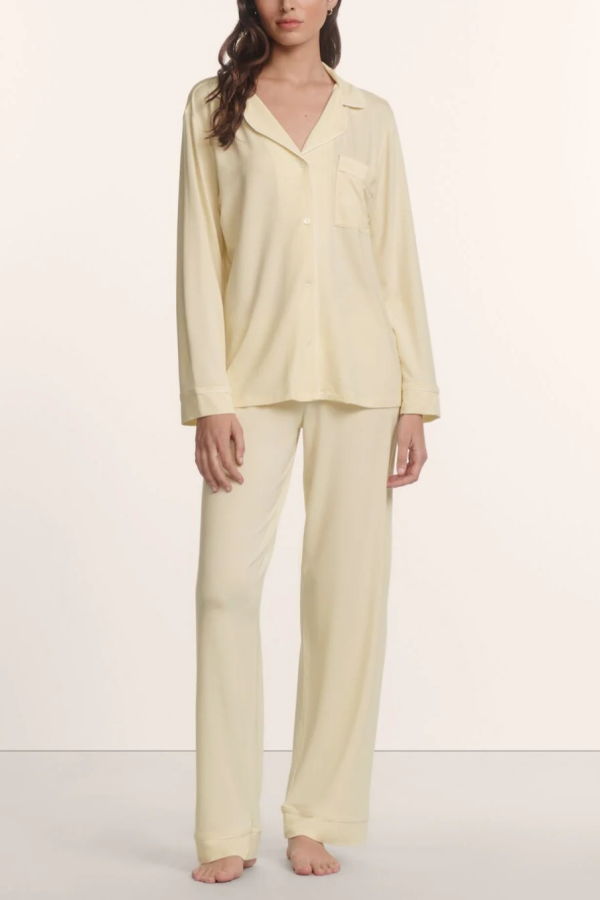 Eberjey Gisele Long PJ Set - Buttercream/Ivory