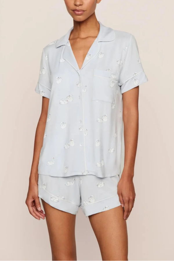 Eberjey Gisele Printed Relax PJ Short Set - Ice Blue/Ivory