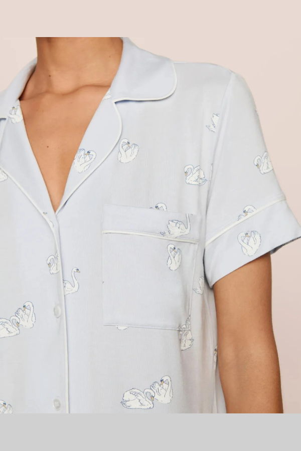 Eberjey Gisele Printed Relax PJ Short Set - Ice Blue/Ivory