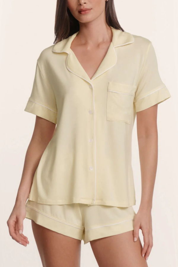 Eberjey Gisele Relaxed Short PJ Set - Buttercream/Ivory