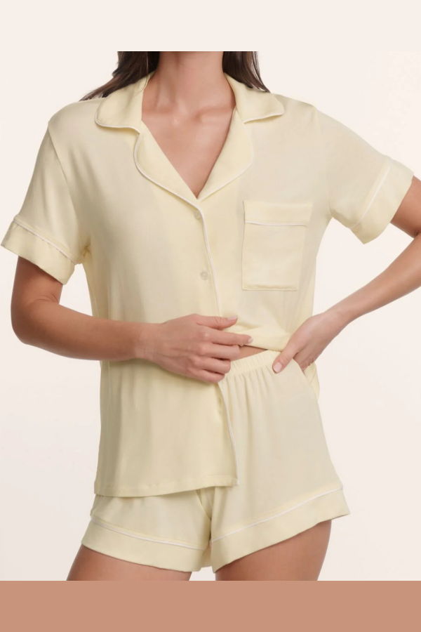Eberjey Gisele Relaxed Short PJ Set - Buttercream/Ivory