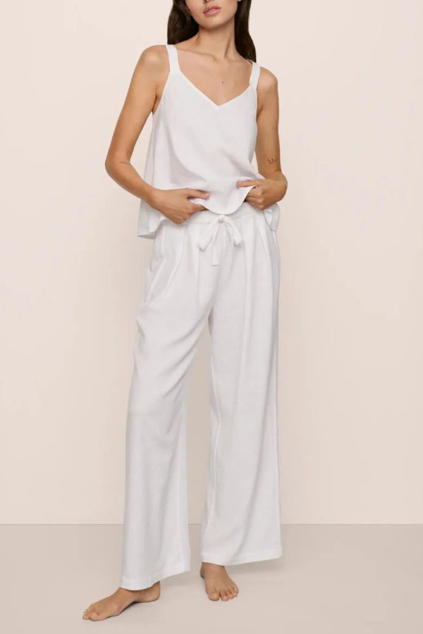 Eberjey Linen Blend Relaxed Pant - White