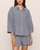 Eberjey Linen Blend Relaxed Sleeve Top - Gingham White/Navy - Thumbnail 1