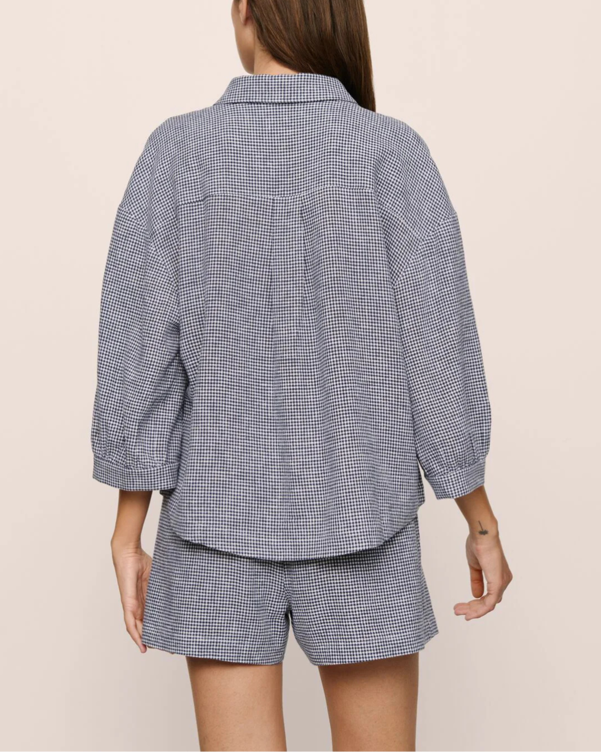 Eberjey Linen Blend Relaxed Sleeve Top - Gingham White/Navy - Image 3 of 3