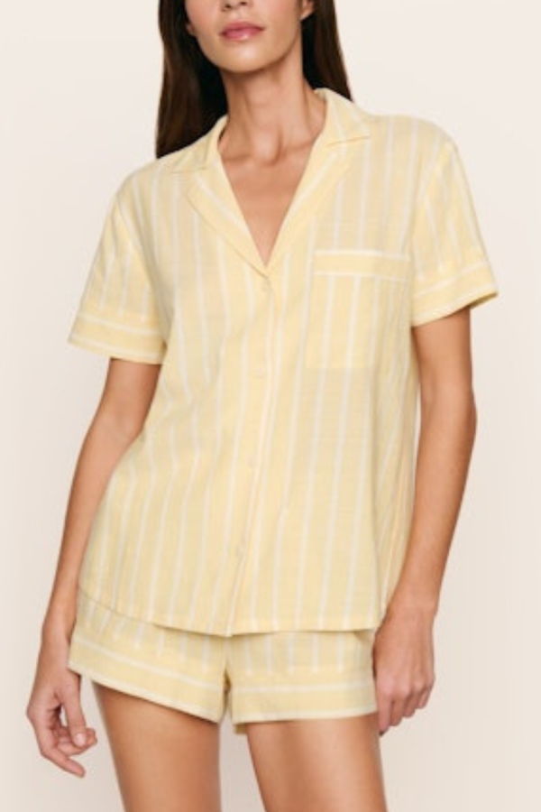 Eberjey Nautico Shortie Pajama Set - Classic Stripe Sunbeam/Ivory