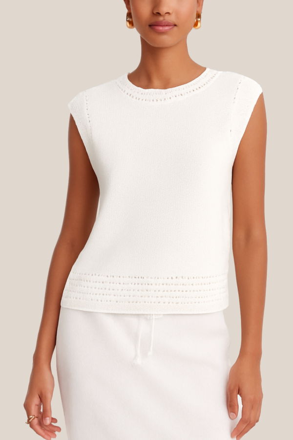 Velvet Vanny Cap Sleeve Crew Neck Top - White