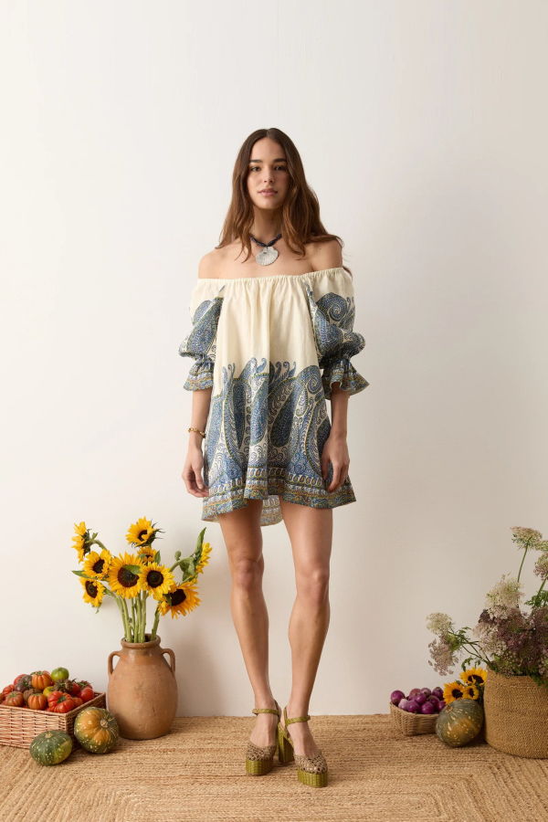 Boteh Arcadia Paisley Puff Sleeve Mini Dress