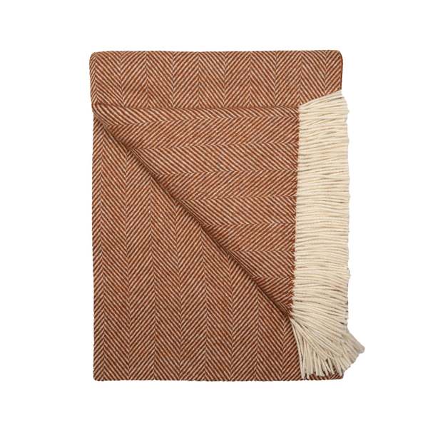 Prince of Scots Southampton Home Merino Wool Herringbone Throw - Rust